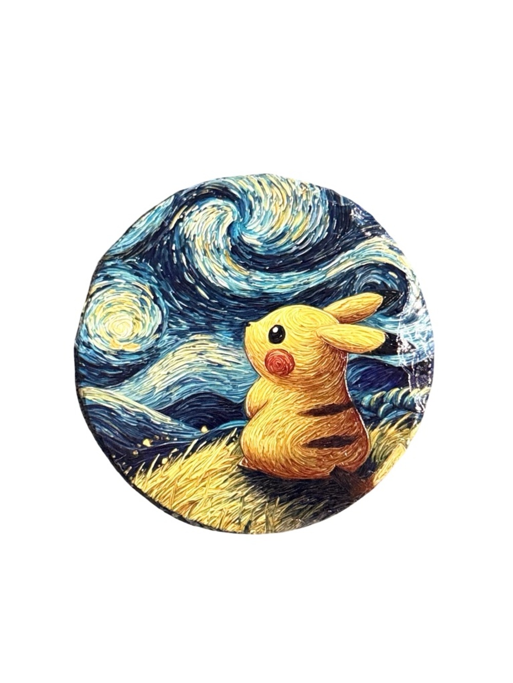 Handmade Pikachu Starry Night Slate Coaster | Van Gogh Art Pokemon Gift | 4 Inch